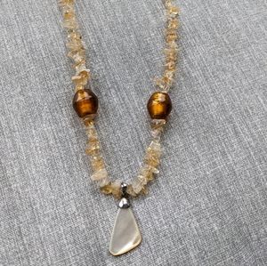 Citrine and Abalone Shell Gemstone Necklace, 19 in.